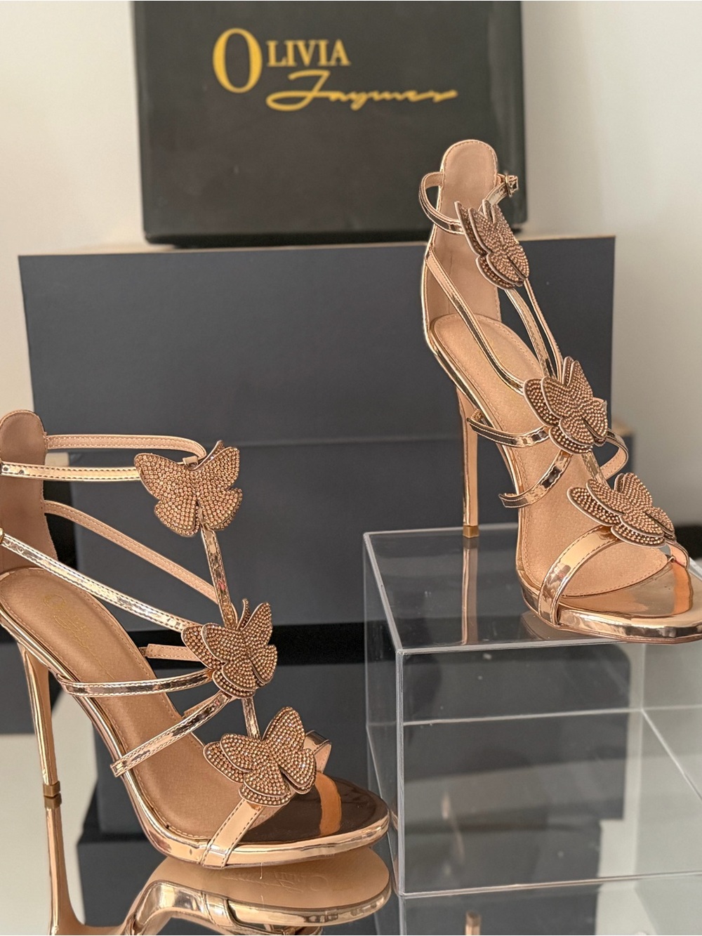 Rose Gold Floral Embellished Stiletto Sandals